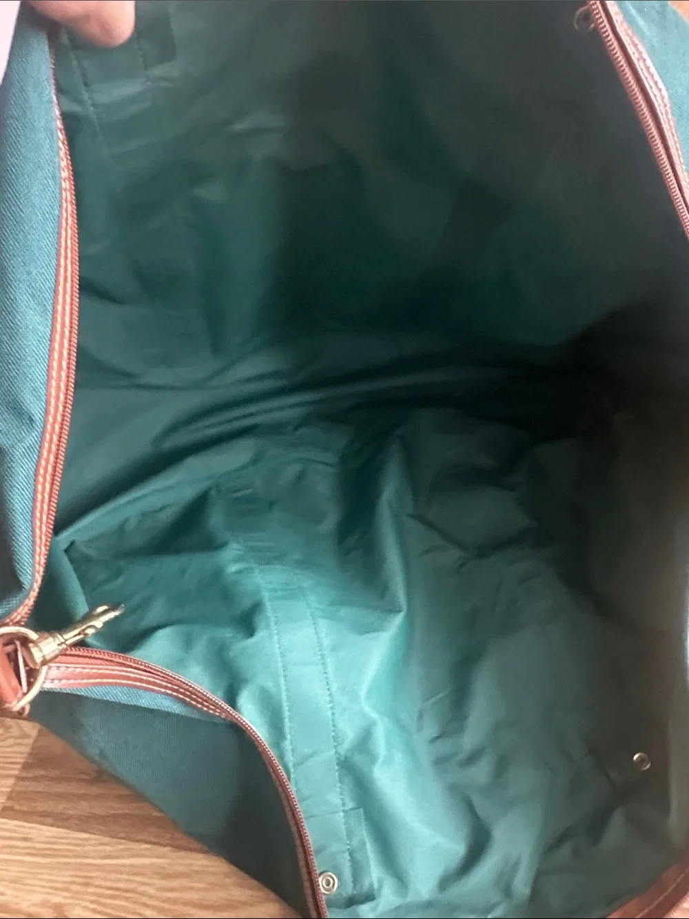 Ralph Lauren Green Canvas Weekender Bag with Brown Faux Leather Trim